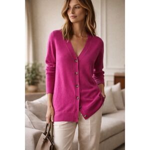 NWT Bloomingdale's Cashmere Fuchsia V-Neck Cardigan Sweater M